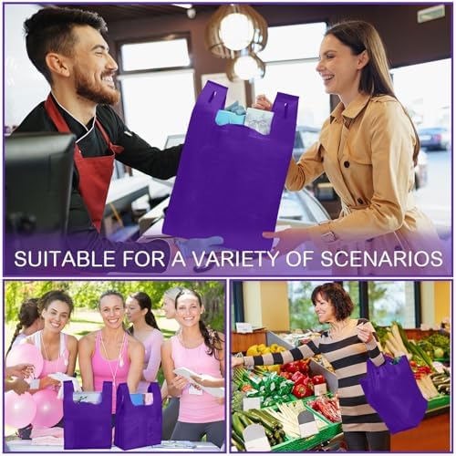 Windyun Large Grocery T-shirt Bags Bulk Reusable Non Woven Shopping Bag Foldable Gift Tote with Handle, 20.5x11x5.5 Inch - Image 2