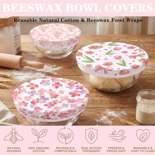 Sitsink Beeswax Bowl Covers Pink Bow Reusable Food Wrap 5 Pack - Image 3
