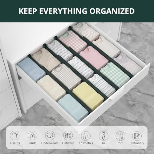 ANTOWIN Expandable Bamboo Drawer Dividers Organizers, Drawer Separators Splitter,17-22 inches Long Adjustable Spring-loaded Organizer for Large Utensil, Clothes, Tools(Dark Green) - Image 3