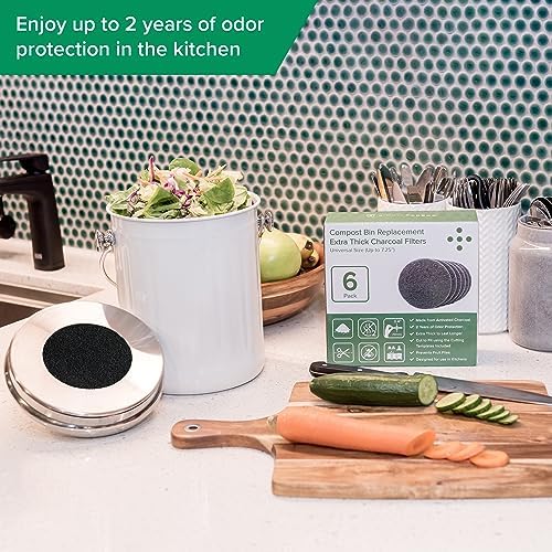 2 Years Supply Extra Thick Filters for Kitchen Compost Bins - Longer Lasting Activated Charcoal - Universal Size Fits ALL Compost Bins up to 7.25" Filter Size - Replacement Set of 6 (by Simply Carbon) - Image 7