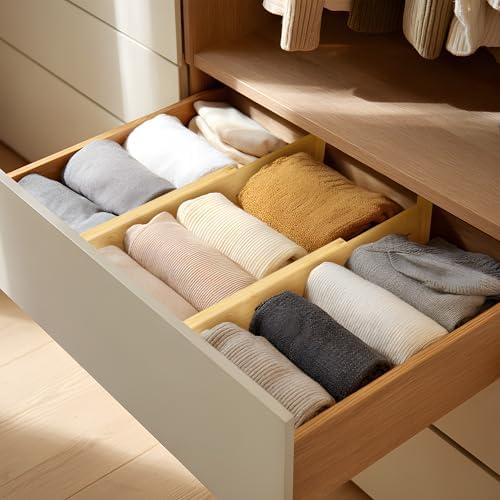 VaeFae 3 Pack Bamboo Drawer Dividers, 4" High Adjustable 11.9-17.1" Clothes Drawer Organizers, Expandable Separators for Bedroom/Bathroom/Kitchen/Office Storage - Image 2