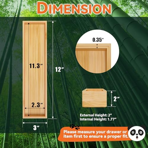 Lixple Bamboo Drawer Organizer, Narrow Stackable Cutlery Tray for Kitchen, 2 Pcs Silverware & Utensil Box, 12" x 3" x 2" (Outer), 11.3" x 2.3" x 1.77" (Inner) - Image 2