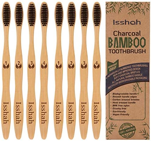 Isshah Biodegradable Bamboo Toothbrush - Compostable Eco-Friendly - 8 Pack by Isshah