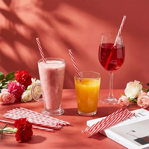 Honeydak 100 Pcs Reusable Plastic Straws Bulk,Red and White Stripe - Image 6