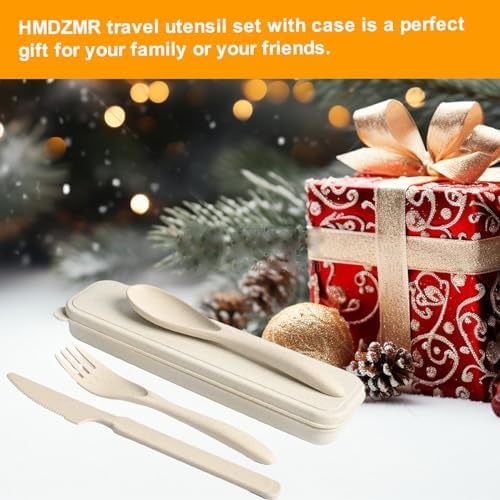 Travel Utensils with Case, Camping Utensils Wheat Straw Reusable Utensils Set With Case, Knife Fork and Spoon Utensil for Lunch Box (2 Pack) - Image 5