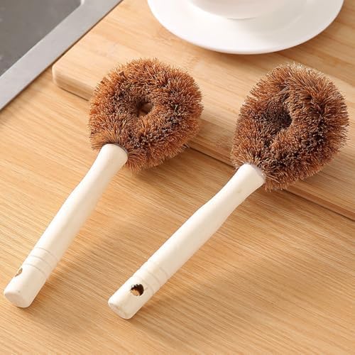 3Pcs Natural Coconut Fiber Brush Coconut Dish Scrubber Wooden Cleaning Brush with Handle for Kitchen - Image 7