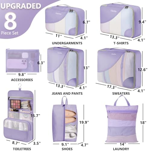 OlarHike 8 Set Packing Cubes for Travel,Gifts for Women Mom,Anti-Tearing Suitcase Organizer,with Over 1000 pcs Mesh Holes,Vacation Essentials & Accessories for Cruise Ship - Image 2