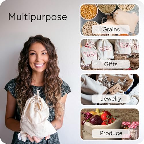 LEAFICO Organic Cotton Reusable Produce Bags - Small 5x7 (12 Pack) - Biodegradable Eco-Friendly Bulk Bin Sacks for Food - Cloth Bags with Drawstrings - Linen Pouch for Fruit, Vegetable Storage - Image 4