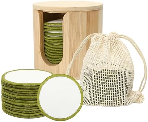 16PCS Reusable Cotton Pads Makeup Remover Face Cotton, Bamboo Storage Box Soft Facial Round, Washable Laundry Zero Waste Cleansing Wipes Storage Bamboo Box Bag Holder for Skin Care Gifts Exfoliating by Marsrut