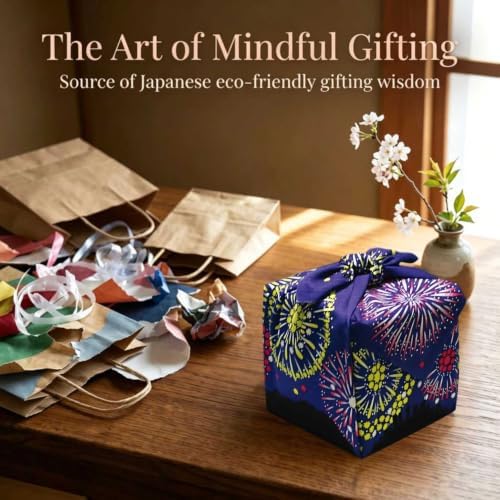 Furoshiki Japanese Wrapping Cloth, Large Size 27.6x27.6 Inch, Reusable Gift Wrap, Eco-Friendly Fabric for Bento Bag, Wine Bottle, Table Decor Washable & Wrinkle Resistant (Fireworks, 27.6"x27.6") - Image 5