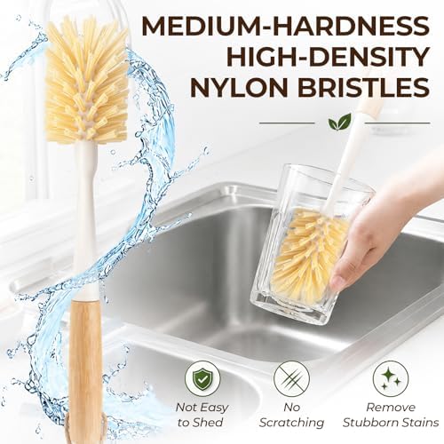 2 Pack 11.4 Inch Bamboo Bottle Brush with Odorless Nylon Bristle - Image 3