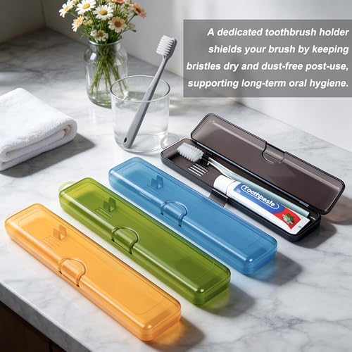 Travel Toothbrush Holder (4pcs, Yellow,Gray,Blue,Green) - Image 2
