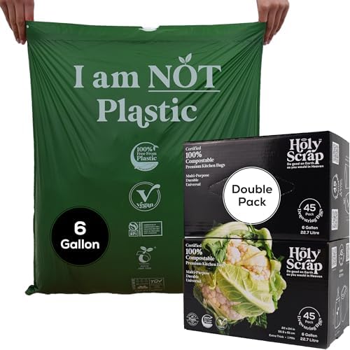 Medium Compostable Drawstring Trash Bags - 6-8 Gallon, 90 Pack | Plastic-Free Kitchen & Bathroom Garbage Bags with Drawstring Handles | Thick Bin Bag Liners for Green & Food Waste by HolyScrap