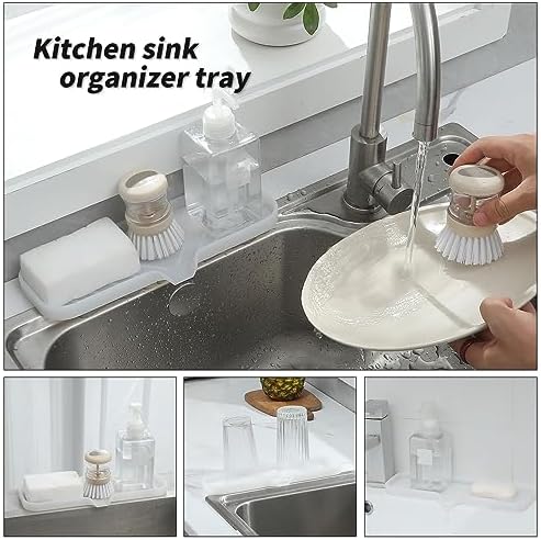 MicoYang Silicone Soap Dish with Drain Spout — Self-Draining Double Sink Organizer Tray for Kitchen & Bath, Dispensers, Sponges & Soap Holder, Non-Slip & Dishwasher Safe, Translucent (Large, 12"×4") - Image 4