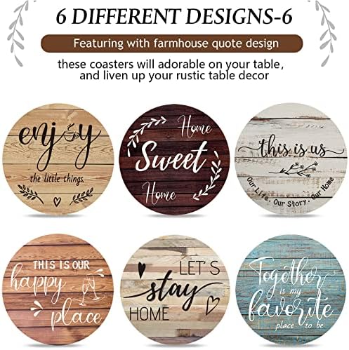Queekay House Warming Gifts New Home Farmhouse Coasters Set of 6, Mixed - Image 4