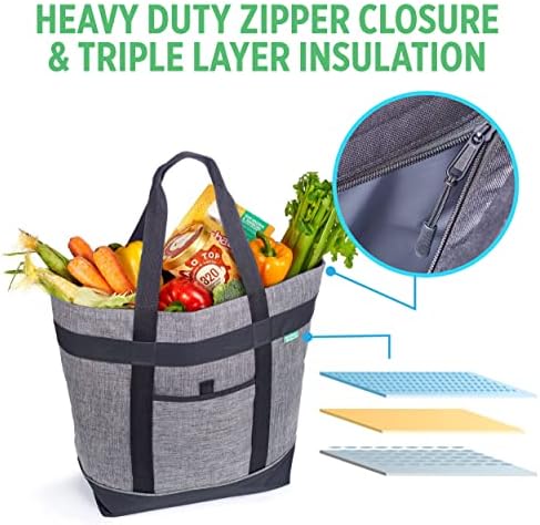 Jumbo Insulated Cooler Bag, Heavy Duty Soft Insulated Grocery Bag, Charcoal - Image 4