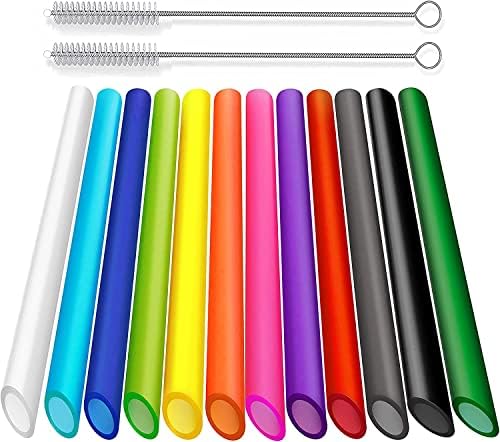ALINK 12 Pcs Reusable Boba Straws, 8.5-inch Smoothie Straws with 2 Brushes by ALINK