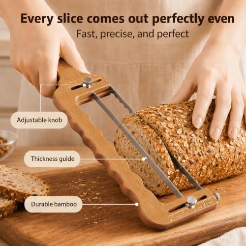 Adjustable Bread Slicer,Bread Knife For Homemade Bread,Bread Cutter for Sourdough Starter Kit,Sourdough Bread Knife with Serrated Stainless Steel Blade&Precision Thickness Guide,Gift For Bakers - Image 2