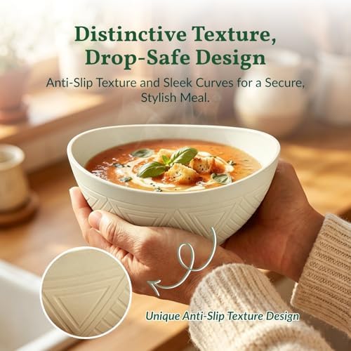 Homienly Unbreakable Cereal Bowls Wheat Straw Bowls Set 26 OZ Plastic Bowls Alternative for Kitchen 6 PCS Resuable Dessert Bowls for Party,New Home,Dorm Microwave & Dishwasher Safe-Beige - Image 5