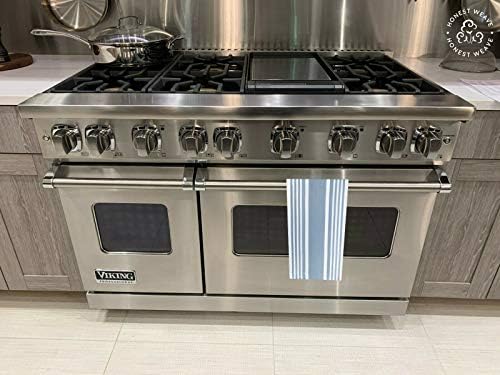 HONEST WEAVE GOTS Certified Organic Cotton Kitchen Hand and Dish Towel Sets - Oversized 20x30 inches, Fully Hemmed, in Designer Colors, 6-Pack, Dusty Blue Stripe - Image 6