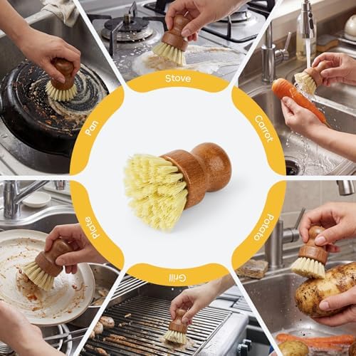 DEBETOOL 3-Pack Wooden Dish Brush, Natural Sisal Bristle Scrubber - Image 6