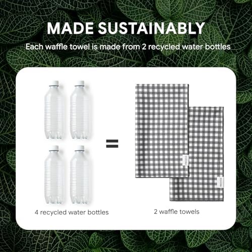 RECYCO Waffle Kitchen Towel Set of 2 - Quick Dry Microfiber Sustainable Dish Towels - Ultra Absorbent Reusable Cleaning Tea Towels - Lightweight Hand Towels,16”x 28”, Dove Gray Plaid - Image 5