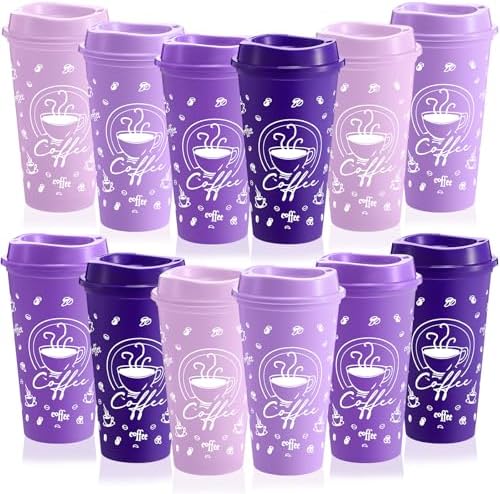 12 Sets Reusable Coffee Cups with Lids, 16oz, Purple Series by Skybooly