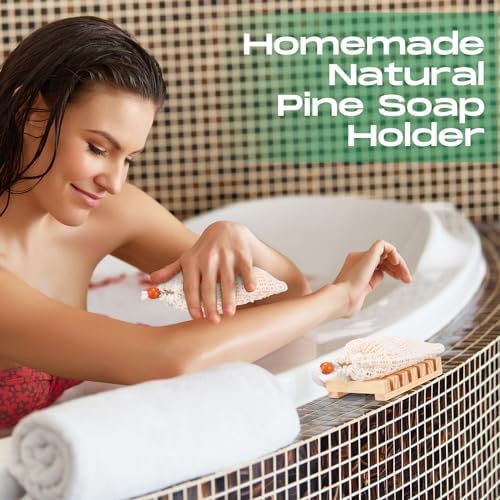 Mumufy 12 Pcs Wood Soap Dish and Exfoliating Bag Set 4.5 x 3.35 x 0.87 inches Self Draining Soap Saver Wood Tray for Bathroom Shower Travel(Wood Color,Wooden) - Image 4