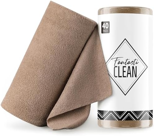 Fantasticlean Microfiber Cleaning Cloth Roll- 40 Sheets, 12" x 12" (Tan) by Fantasticlean