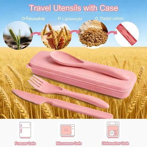 Travel Utensils Set with Case, 3 Pack Wheat Straw Portable Reusable Cutlery - Image 3