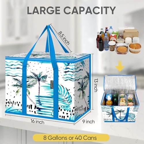 BALEINE Insulated Reusable Grocery Bags with Zippered Top, Large Cooler Bag - Image 4