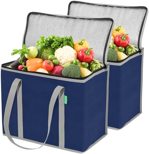 Creative Green Life XL Insulated Reusable Grocery Bags (2-Pack) - Premium Quality Cooler Bags with Hard Bottom Insert, Stands Upright, Washable by CreativeGreenLife