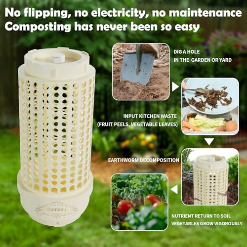 Underground Worm Farm, Garden Mini vermicomposting bin for use in Outdoor Gardening from Kitchen Food Waste, with Holes and lid, White (11.81x4.3x4.3IN) - Image 3