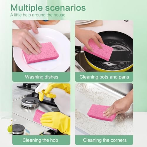 Large Cellulose Sponges, Kitchen Sponge for Dish, Thick Heavy Duty Scrub Pads, Non-Scratch Scrubber for Household/Cookware/Bathroom/Office/Boat 5.5" x 3" x 1" (7 Pack) Pink - Image 2