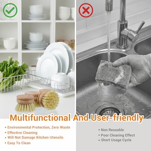 12 Pcs Bamboo Dish Brush Replacement Heads, Wooden Dish Brushes for Cleaning – Kitchen Wood Dish Scrubbers Washing Up Brush Heads Natural Bristle Brush Refills for Dishes, Pots - Image 3