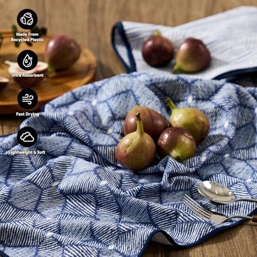 RECYCO Waffle Kitchen Towel Set of 2 - Quick Dry Microfiber Sustainable Dish Towels - Ultra Absorbent Reusable Cleaning Tea Towels - Lightweight Hand Towels,16”x 28”, Indigo Harmony - Image 2