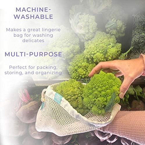 Lotus Reusable Produce Bags - Organic Cotton Washable Produce Mesh Bag for Vegetable Storage, Eco Friendly Reusable Produce Storage Fruit Bag Mesh for Groceries (3 Size Cloth Bags) - Image 4