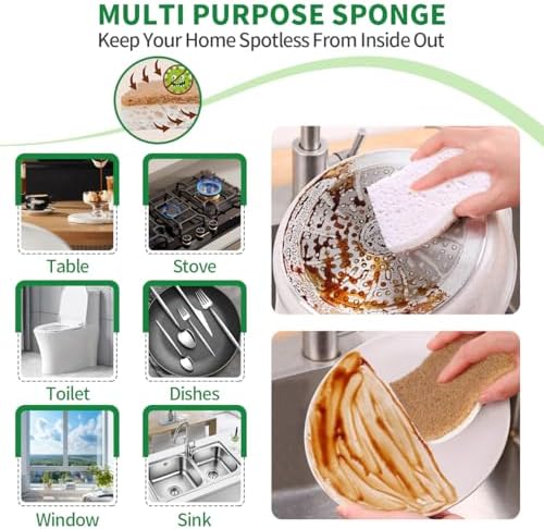 Sponges Kitchen Natural Dish Sponge Plant-Based Biodegradable Compostable Cellulose with Coconut Scrubber Sponge Non Scratch Eco Friendly Kitchen sponges for Kitchen Dishes（Pack of 6） - Image 5