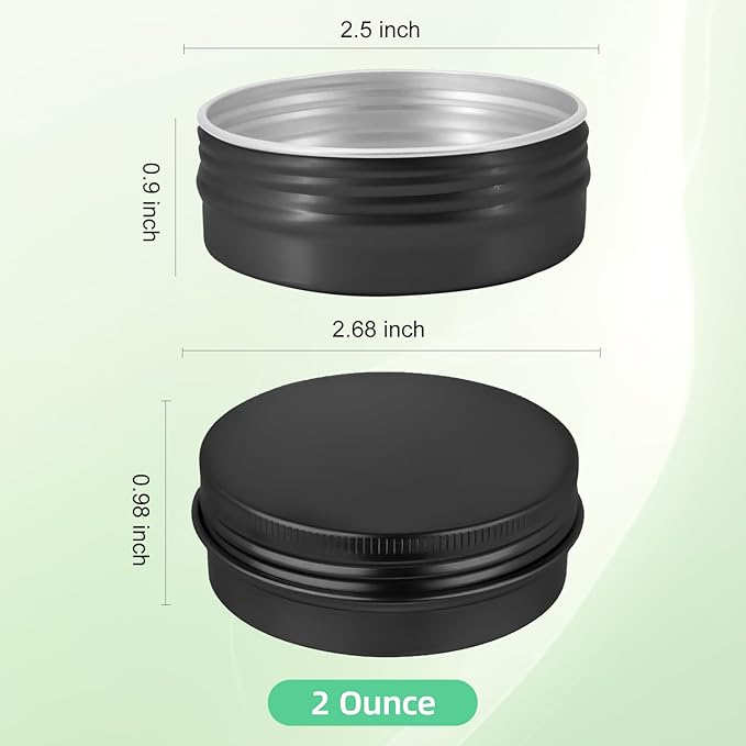 YQ 60 Pack 2 oz Tins with Lids, Salve Tins Round Aluminum Tin with Lids, 2oz Metal Tin Cans with Lid and Label, Refillable Black Containers for Balm,Beads,Weeds,Seeds,Salve,Spices and Homemade Candles
