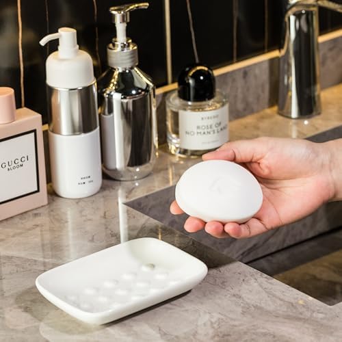 Miamolo Soap Dish, Ceramic Soap Holder Shower Soap Dish for Bar Soap Sponge, Soap Saver Tray for Bathroom Kitchen Sink, White - Image 2