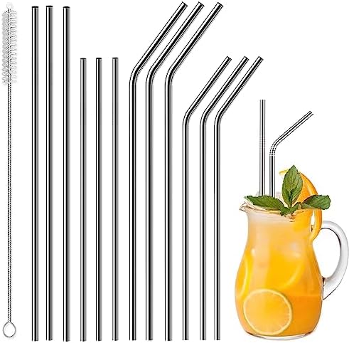 Vinaco 12 Pack 0.24" Wide Reusable Stainless Steel metal Straws by LightingMadeSimple