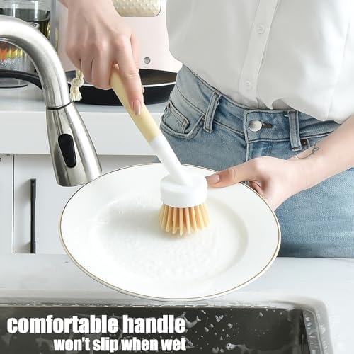 ALINK Dish Brush with Handle and 3 Replacement Heads, Pot and Pan Cleaning Scrub Brush for Kitchen, Sink, Stove, Cast Iron Scrubber - Image 3