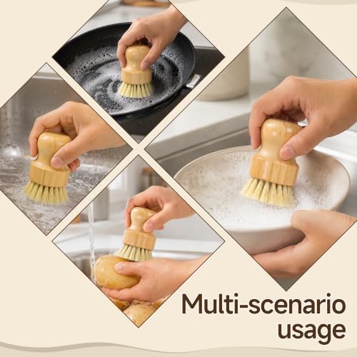 SAMEBUTECO 5-Piece Bamboo Dish Brush Set with Sisal Bristles - Image 6