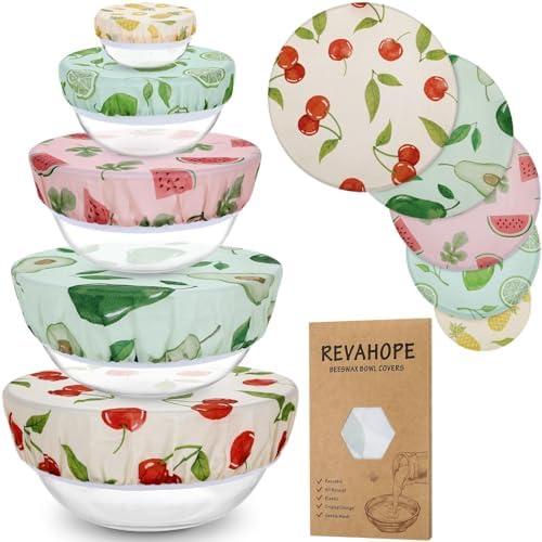 5Pcs Reusable Beeswax Elastic Bowl Covers for Bread Proofing and Food Cover by Revahope