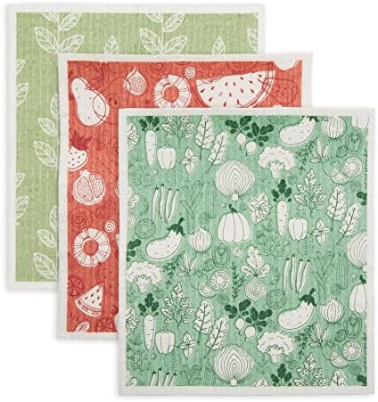 DII Swedish Dishcloths for Kitchen & Cleaning, Reusable, Machine Washable & Dishwasher Safe, Biodegradable, 7.75x6.75, Fresh Market by DII
