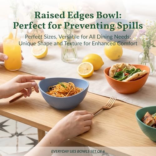 Homienly Wheat Straw Bowls 26 OZ Oval Serving Bowls 6 PCS Unbreakable Plastic Cereal Bowls for Kitchen, Party, Camping, Dorm, RV Bowl Set for Soup, Salad, Snack, Microwave and Dishwasher Safe (Multi) - Image 6