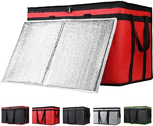 Insulated Food Delivery Bag with Hard Bottom, XXX-Large Insulated Reusable Grocery Cooler/Hot Bags, Tote Bag for Shopping/Travel, Red, 1-Pack by CIVJET