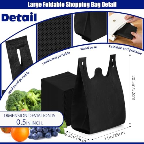 Windyun Large Grocery T-shirt Bags Bulk Reusable Non Woven Shopping Bag Foldable Gift Tote with Handle, 20.5x11x5.5 Inch - Image 3