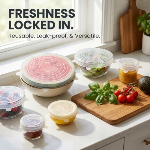 Silicone Stretch Lids, 6-Piece Reusable Bowl Covers (12, White) - Image 7