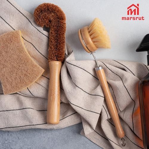 2pcs Coconut Fiber Bottle Brush, Bottle Cleaner Dish Scrubber, Eco Friendly Natural Wooden Cleaning Scrub Bristle Head for Deep Pan Kitchen Dishes Vegetable Washing, Sturdy Handle Holder, Dark Brown - Image 5